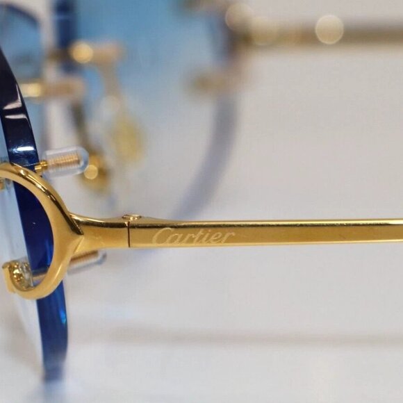 Cartier Big C decor gold sunglasses with blue gradient tinted lens - Picture 4 of 11
